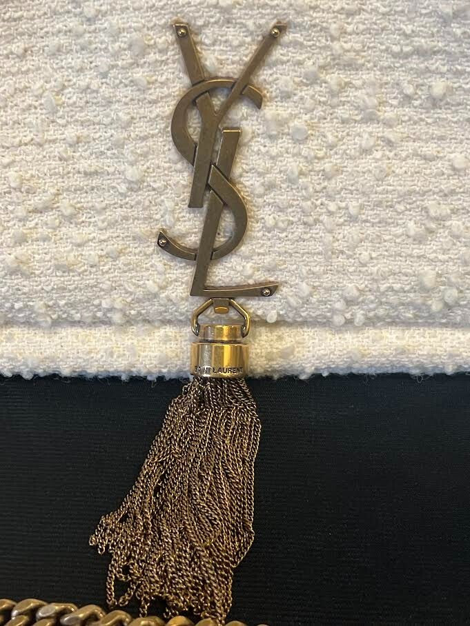 Ysl Saint Laurent Kate 99 Tweed Tassel Shouldet Bag W Chain Strap Cream (view 10)