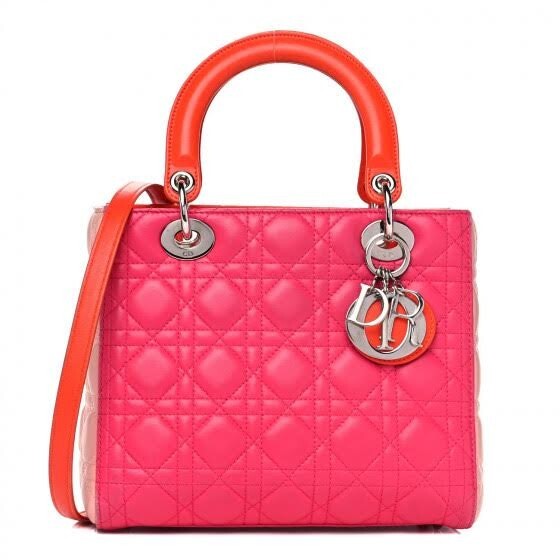 CHRISTIAN DIOR TRI COLOR LADY DIOR MEDIUM TOP HANDLE BAG W REMOVABLE STRAP — Certified Authentic | San Diego Jewelry Buyers