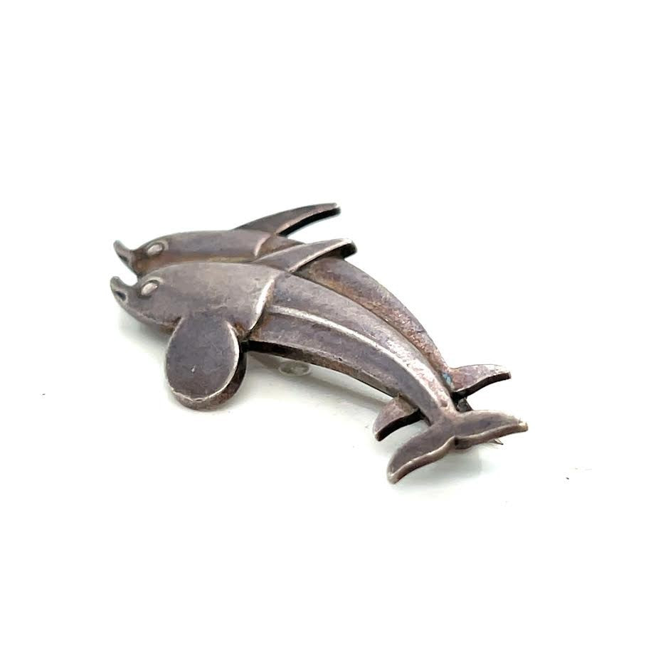 Georg Jensen Denmark Design #317 Sterling Silver Two Dolphin Vintage Brooch Pin (view 6)
