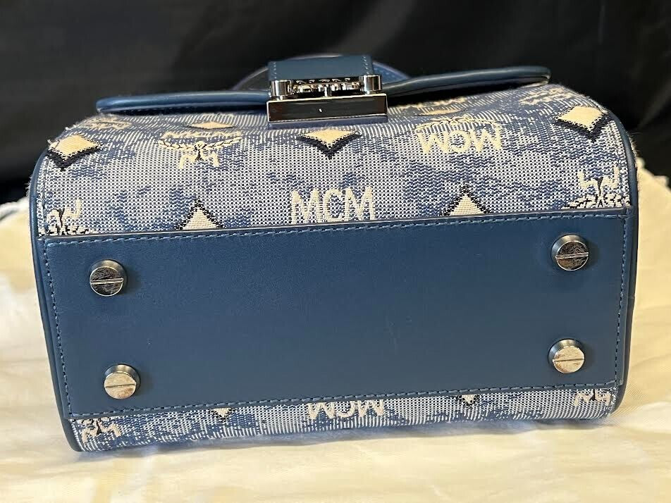Mcm Small Monogram Jaquard Tracy Crossbody Bag Blue W Removable Adjustable Strap (view 8)