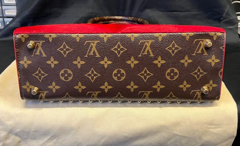 Louis Vuitton x Christian Louboutin Monogram Studded Red Calfhair Top Handle Bag (view 5)