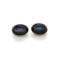 Stephen Dweck silver clip earrings with oval cabochon black Diopside stone. (view 1)