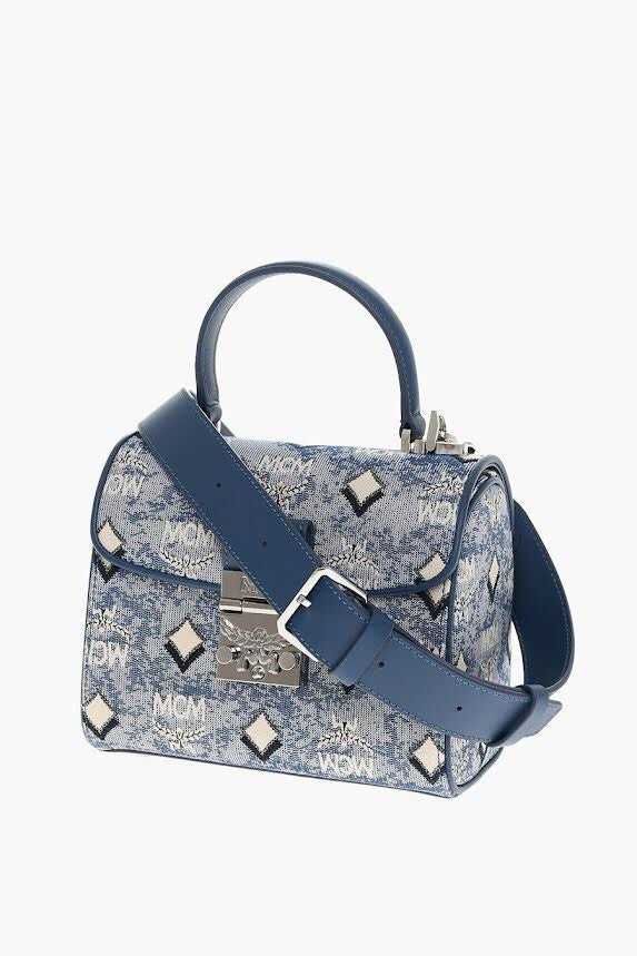 Mcm Small Monogram Jaquard Tracy Crossbody Bag Blue W Removable Adjustable Strap (view 2)