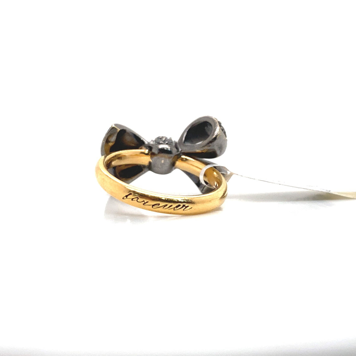 Pomellato ring 18K two tone bow design with 0.70ctw black dias. size 5 (view 3)