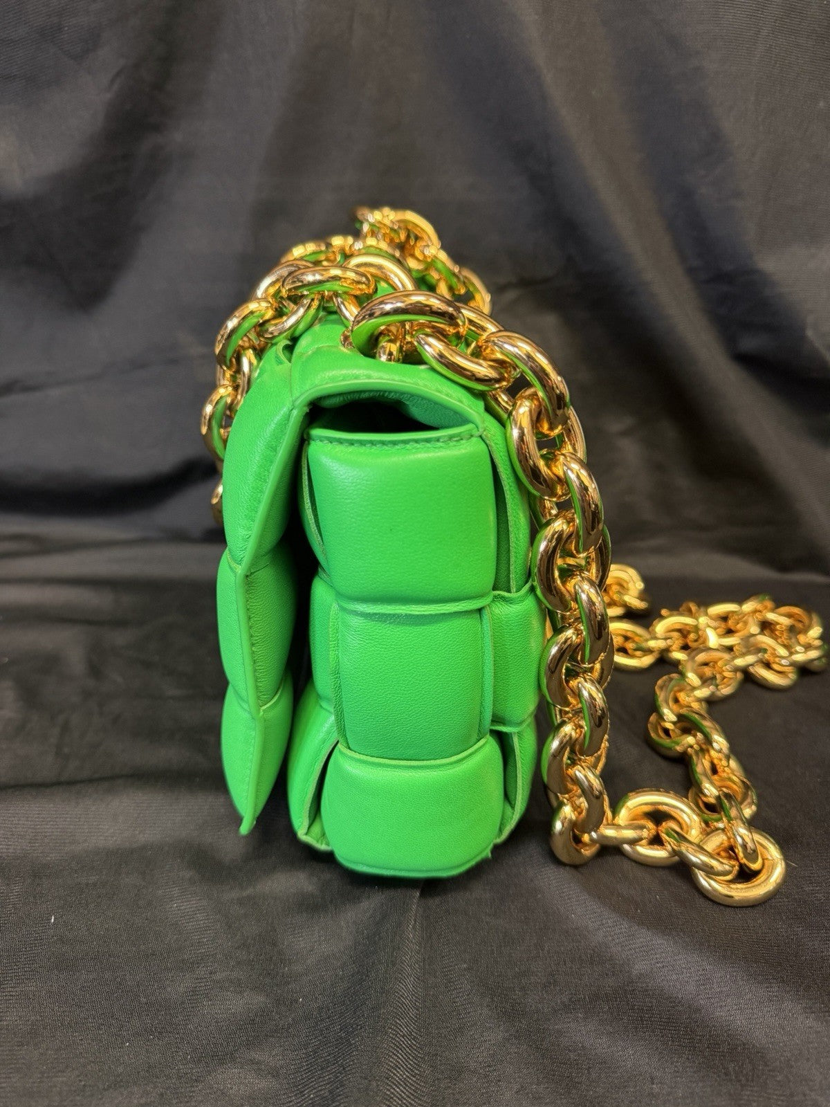 Bottega Veneta Padded Chain Cassette Bag Green Lambskin Gold Chain Strap — view 5