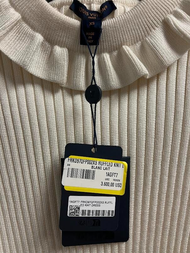Louis Vuitton Ruffle Trim Ribbed Knit Dress Long Sleeve Milky White - Size XS (view 7)