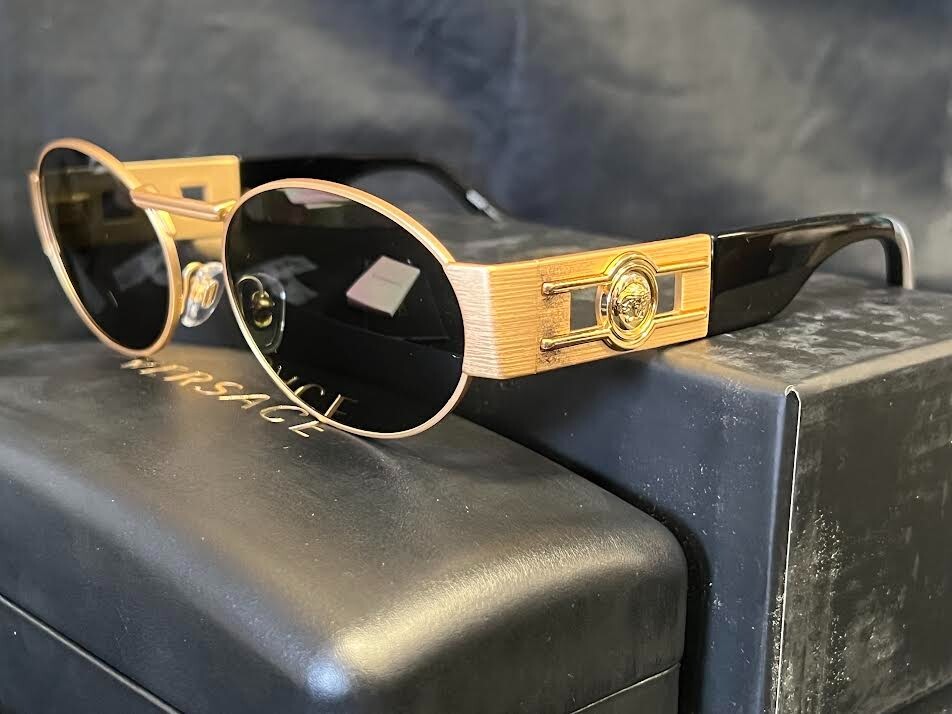 VERSACE OVAL SUNGLASSES VE2264 MATTE GOLD FRAME DARK GREY LENS 140mm — view 7