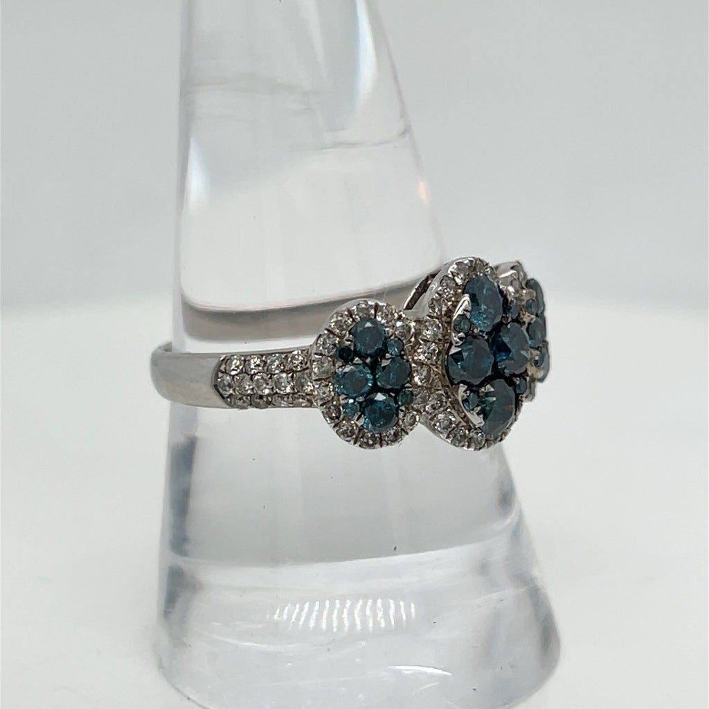 Effy 14K Solid White Gold Blue & White Diamond Ring Size 9 (view 4)