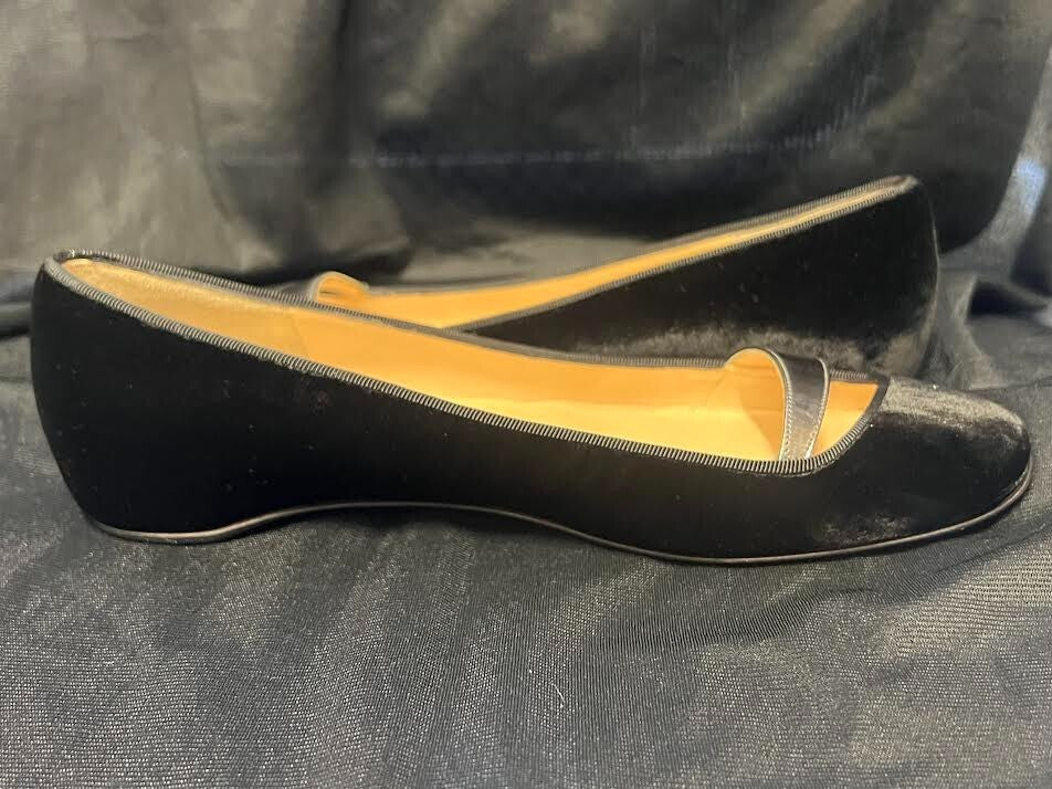 Christian Louboutin Black Velvet Ballerina Flats W Silver Metallic Accent (view 4)