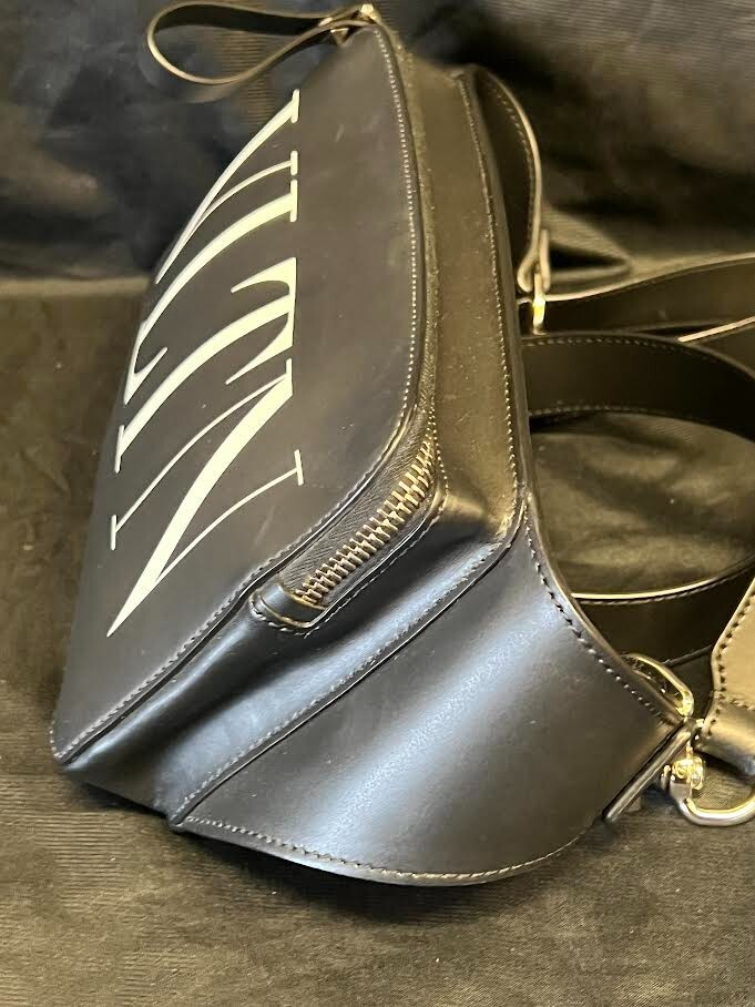Valentino Garavani Calfskin Vltn Belt Bag Black White Lettering Adjustable Strap (view 2)