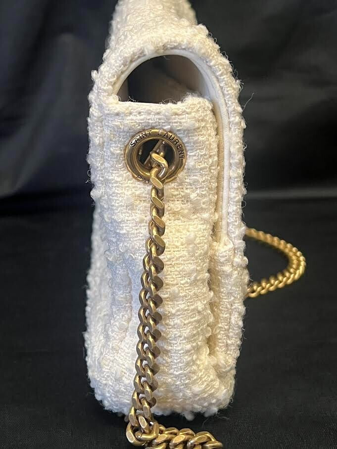 Ysl Saint Laurent Kate 99 Tweed Tassel Shouldet Bag W Chain Strap Cream (view 2)
