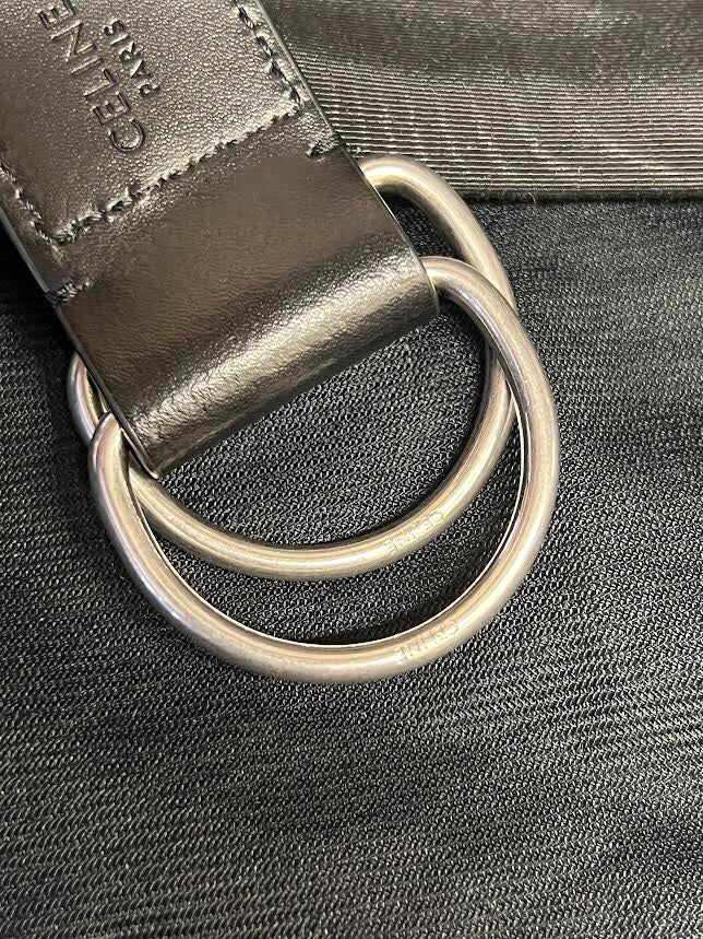 CELINE DOUBLE RING BLACK JAQUARD/CALFSKIN BELT FITS 80-100cm9