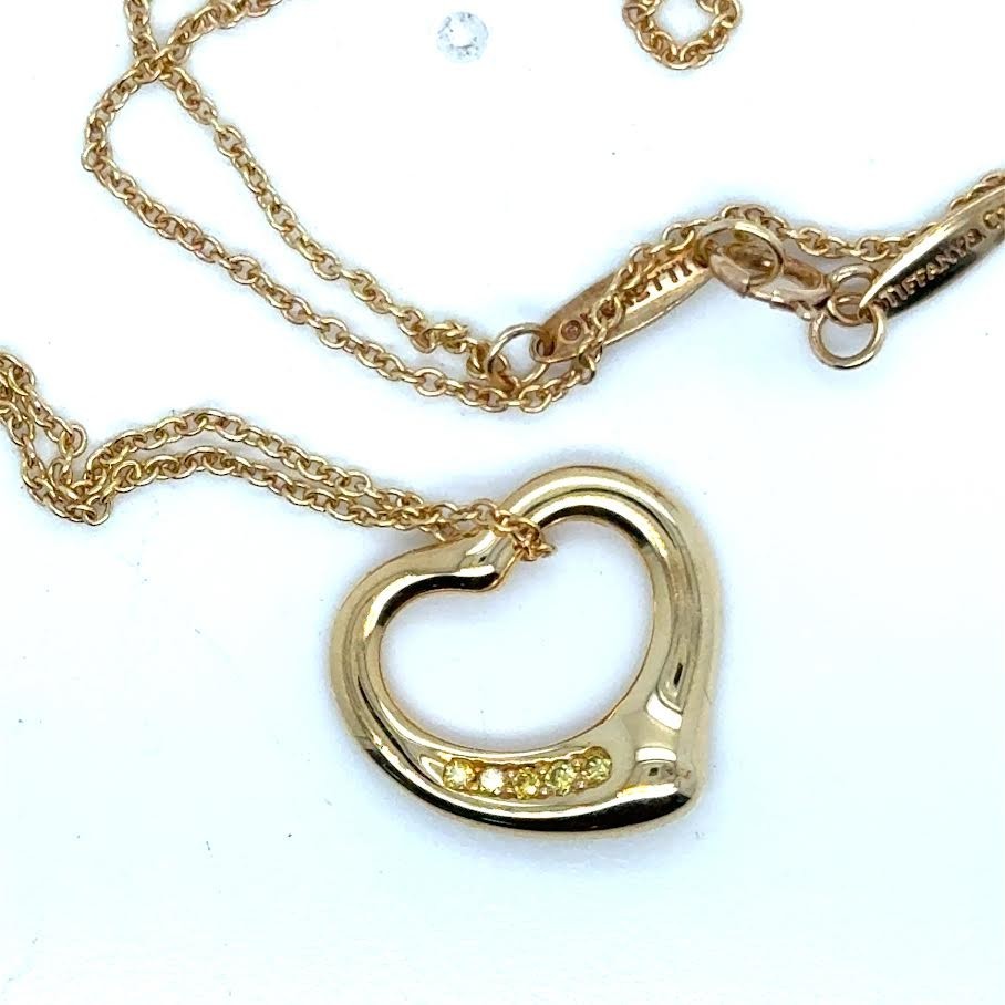 TIFFANY & CO. 18K YELLOW GOLD 16mm OPEN HEART 5 YELLOW DIAMOND PENDANT 16 — view 2
