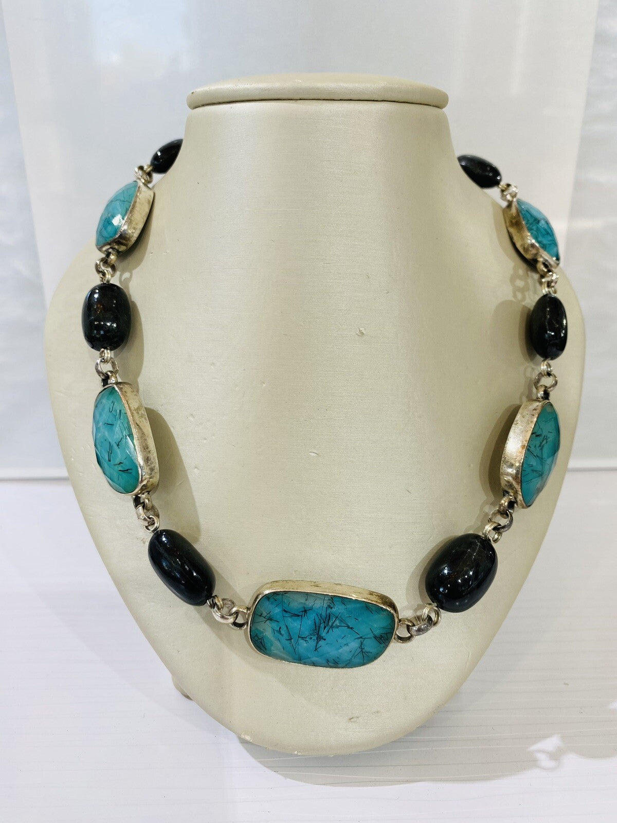 Stephen Dweck silver necklace w/star diopside & rutilated quartz/blue turquoise — Certified Authentic | San Diego Jewelry Buy