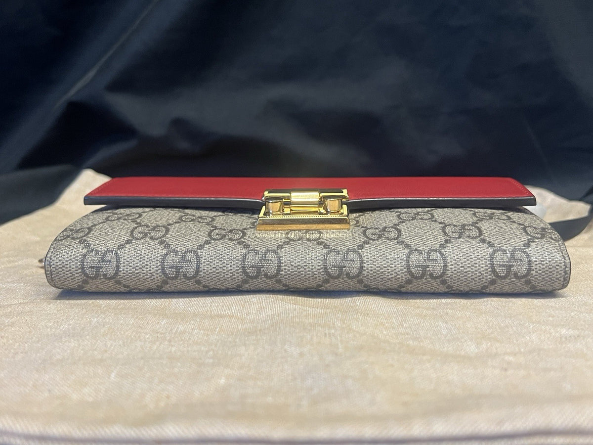 Gucci Red GG Supreme Long Wallet Clutch Removable Chain Straps Dust Bag and Box (view 8)