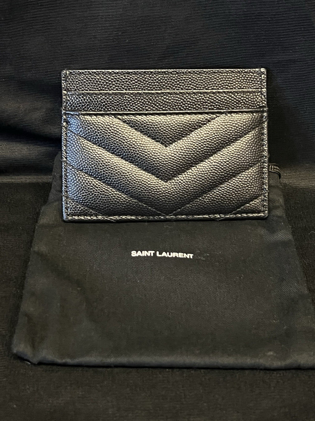SAINT LAURENT YSL Leather Cassandre Matelasse Card Case Holder (Black/Silver) (view 4)