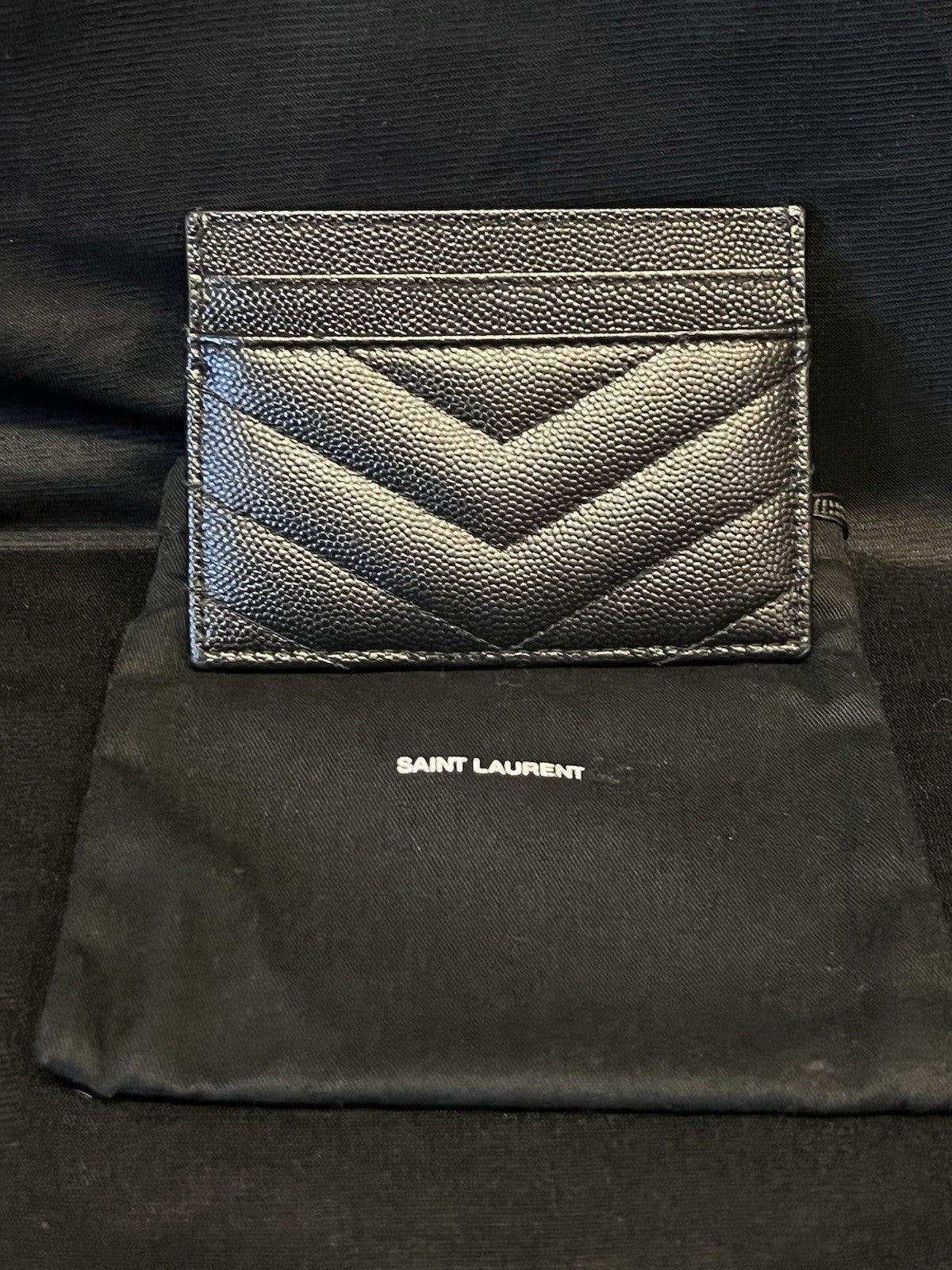 SAINT LAURENT YSL Leather Cassandre Matelasse Card Case Holder (Black/Silver) (view 4)