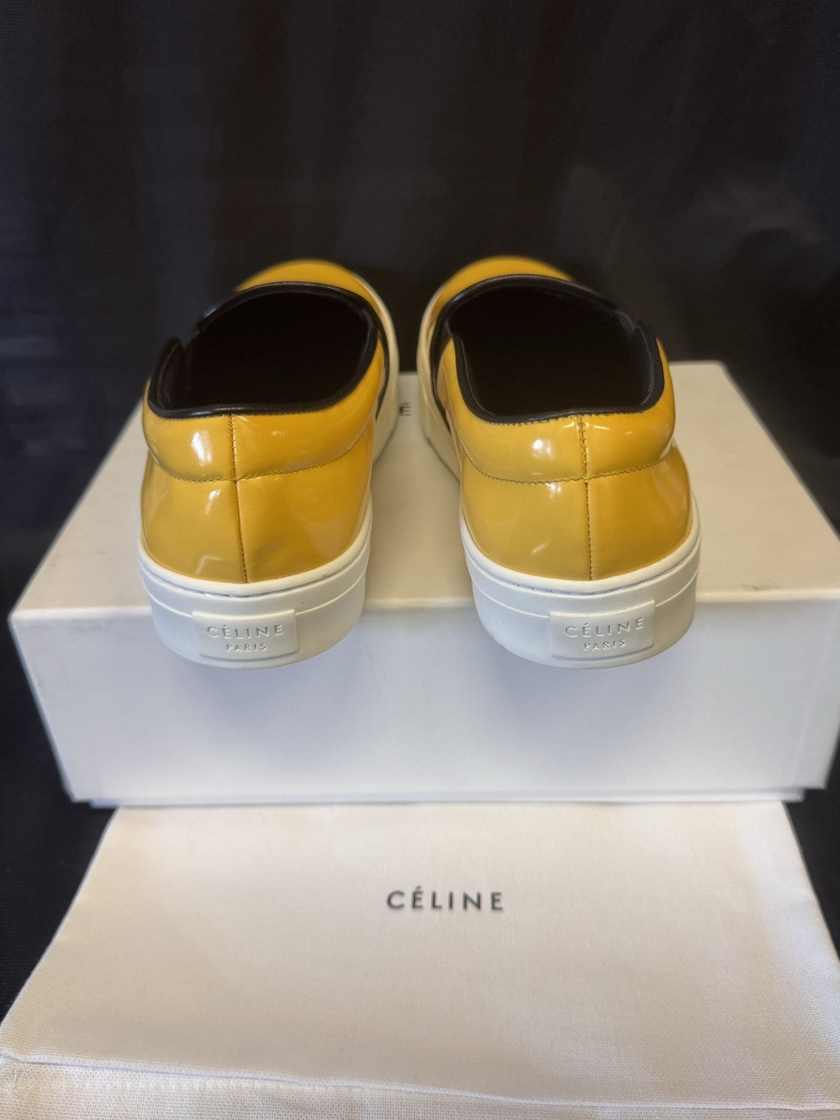 CELINE YELLOW LEATHER SLIP ON SNEAKERS 345131 SIZE EU 38.5/ US 8.52