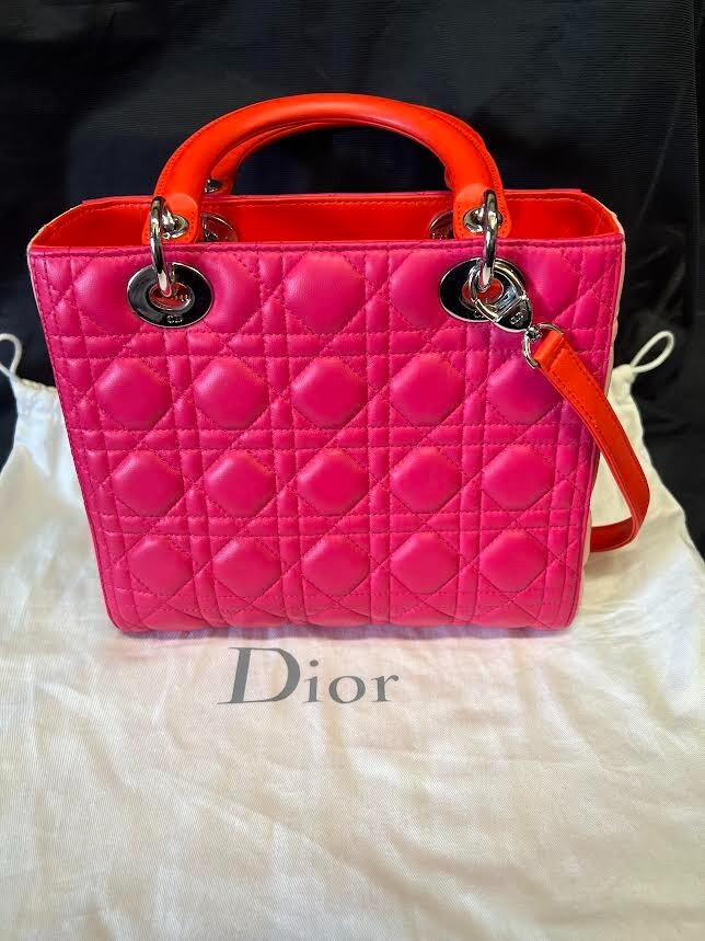 CHRISTIAN DIOR TRI COLOR LADY DIOR MEDIUM TOP HANDLE BAG W REMOVABLE STRAP — view 4