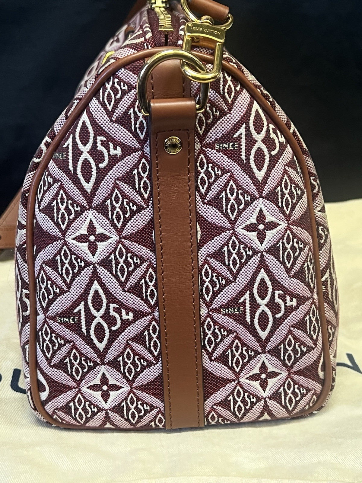 LOUIS VUITTON SPEEDY BANDOULIERE 25 BURGUNDY JACQUARD 1854 LIMITED EDITION — view 2