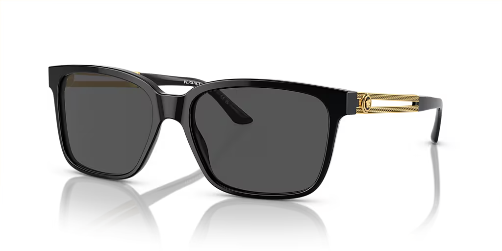 Versace Square Sunglasses Black, Gold Frame/Grey Lens VE4307 GB1/87 58-17 145mm — Certified Authentic | San Diego Jewelry Buy