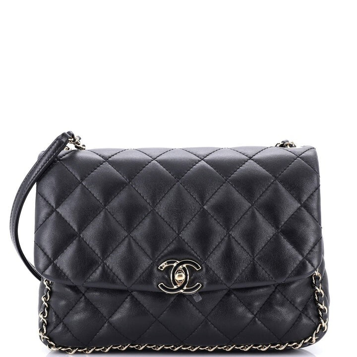 CHANEL CHAIN FRAME FLAP BAG QUILTED BLACK LAMBSKIN CHAIN LINK SHOULDER STRAP — Certified Authentic | San Diego Jewelry Buyers