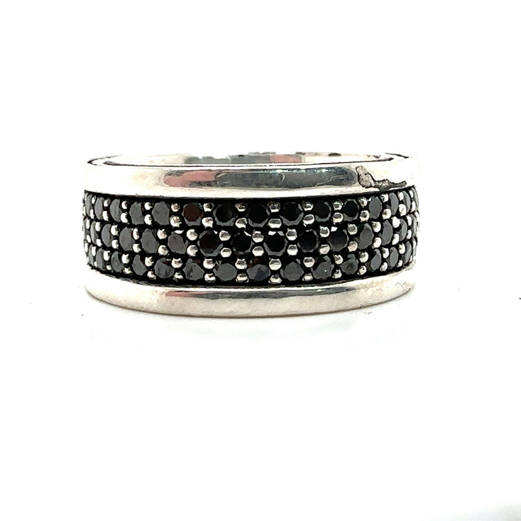 David Yurman Sterling Silver 3 Row Black Diamond Streamline Band Ring Size 7.5 — view 2