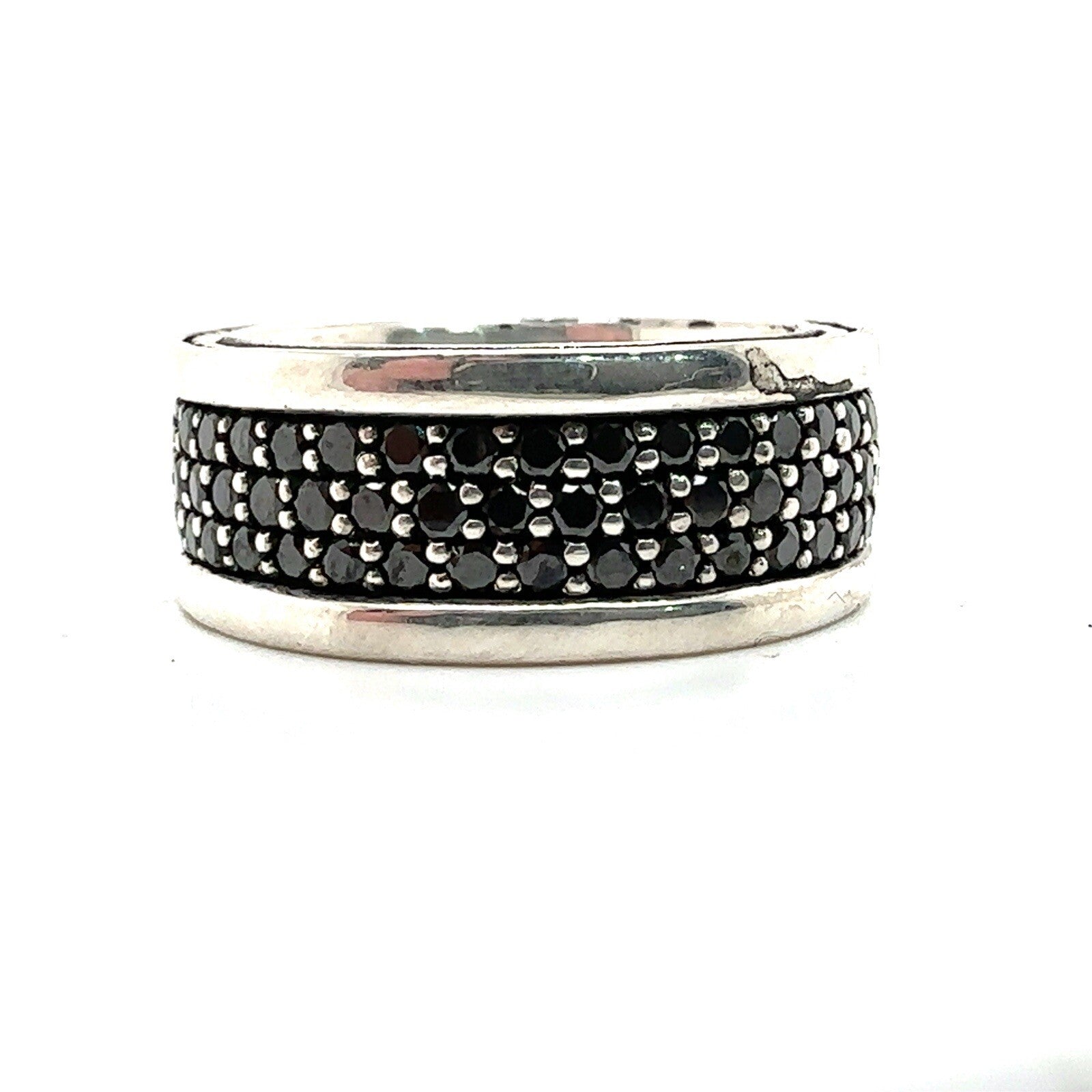 David Yurman Sterling Silver 3 Row Black Diamond Streamline Band Ring Size 7.5 — view 2