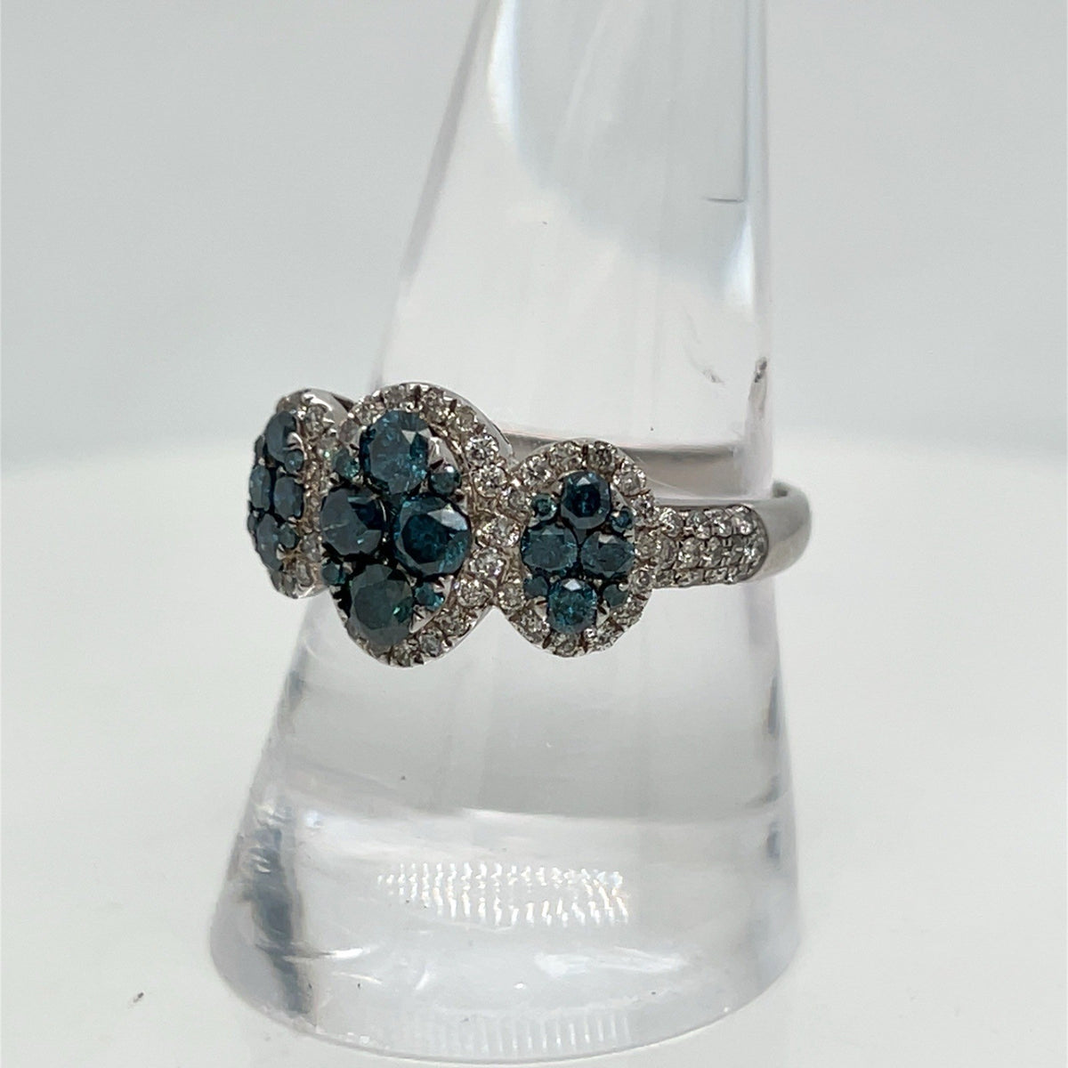 Effy 14K Solid White Gold Blue & White Diamond Ring Size 9 (view 10)