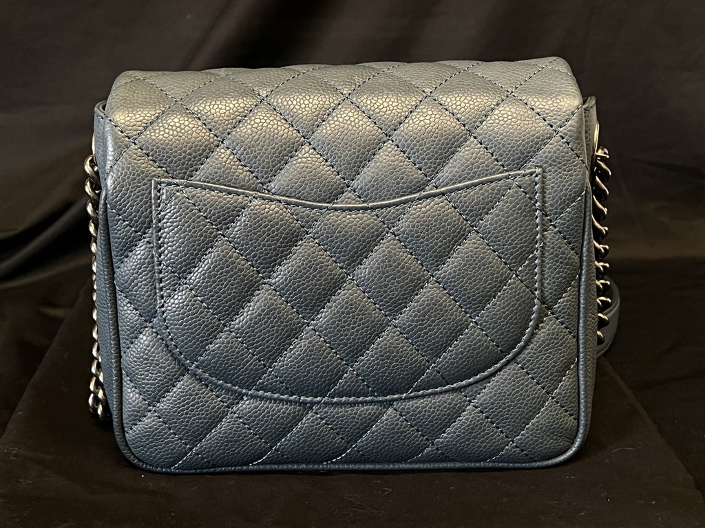 Chanel Small Crossbody Bag Qulted Leather W Chain Strap Blue & Dust Bag (view 3)