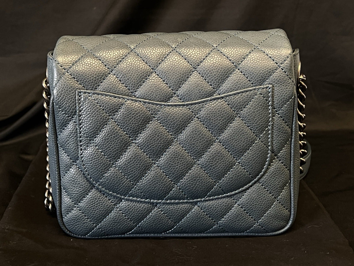 Chanel Small Crossbody Bag Qulted Leather W Chain Strap Blue & Dust Bag (view 3)