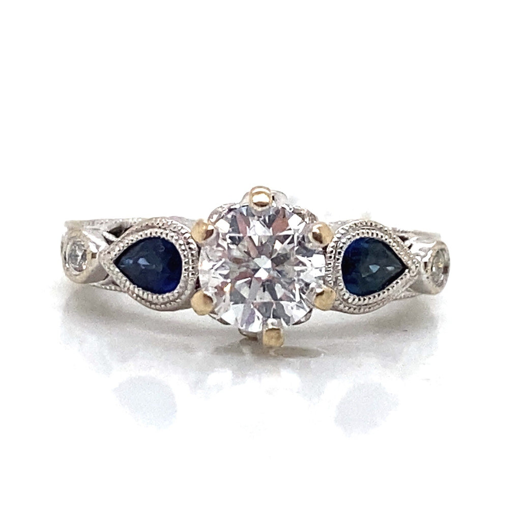Engagement ring Shane & Co. design RB diamond 0.70ct E I1 with sapphires 14Kw (view 2)