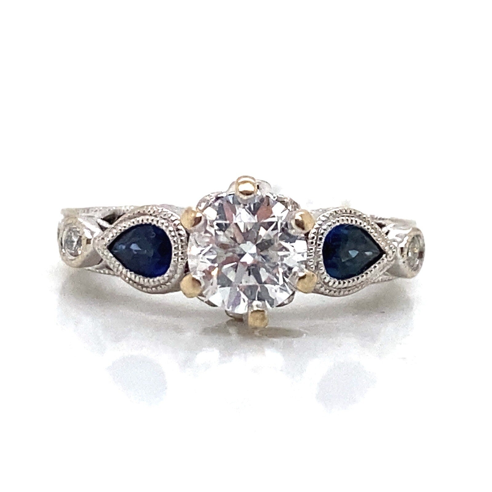 Shane Co. Engagement ring Shane & Co. design RB diamond 0.70ct E I1 with sapphires 14Kw — view 2