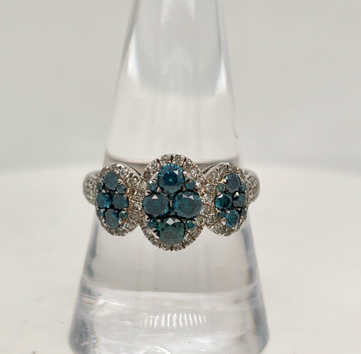 Effy 14K Solid White Gold Blue & White Diamond Ring Size 9 (view 1)