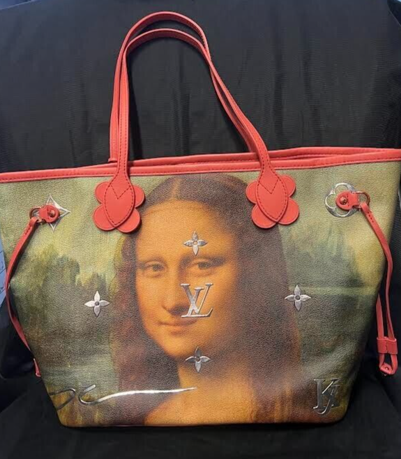 LOUIS VUITTON xJEFF KOONS MASTERS COLLECTION DA VINCI NEVERFULL MM PINK INTERIOR — view 5