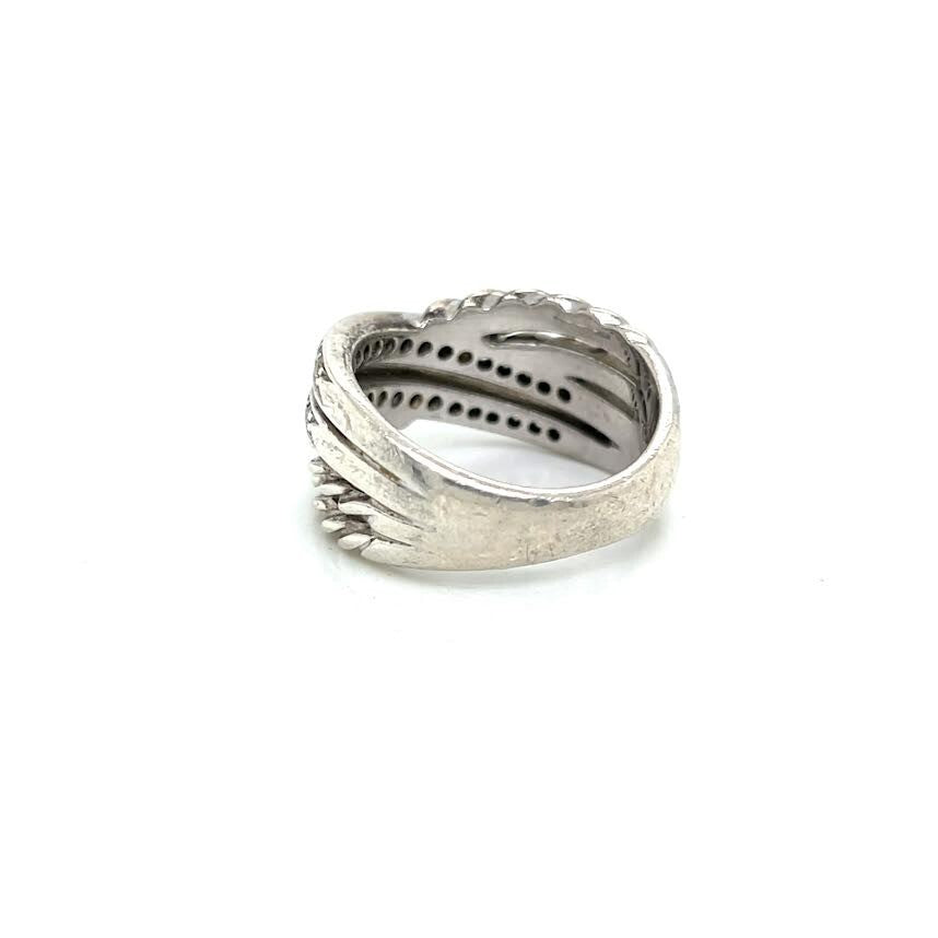 DAVID YURMAN DIAMOND CROSSOVER SILVER RING SIZE 8 — view 3