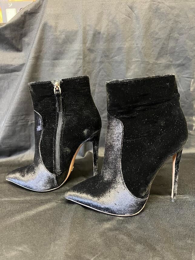 Gianni Renzi Couture Black Velvet Pointed Toe Pumps/ankle Boots 4in Heel 37.5 (view 4)