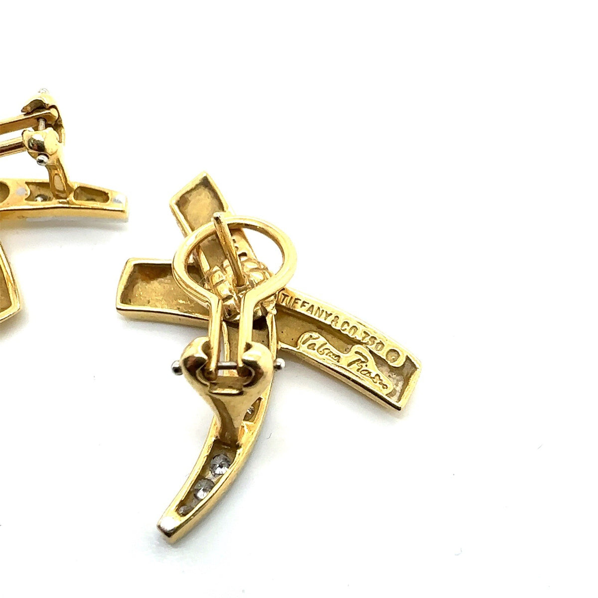 Tiffany & Co. 18k Yellow Gold Platinum & Diamonds Paloma Picasso Kiss Earrings (view 5)