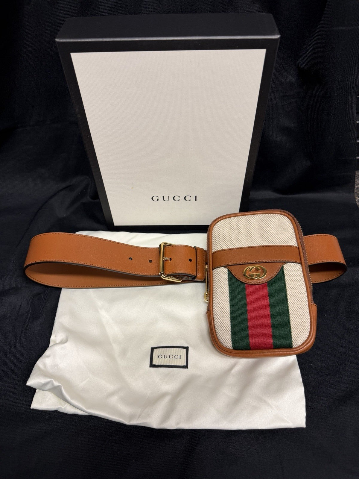 Gucci Canvas 34" Belt Bag Phone Case Beige/Brown — Certified Authentic | San Diego Jewelry Buyers