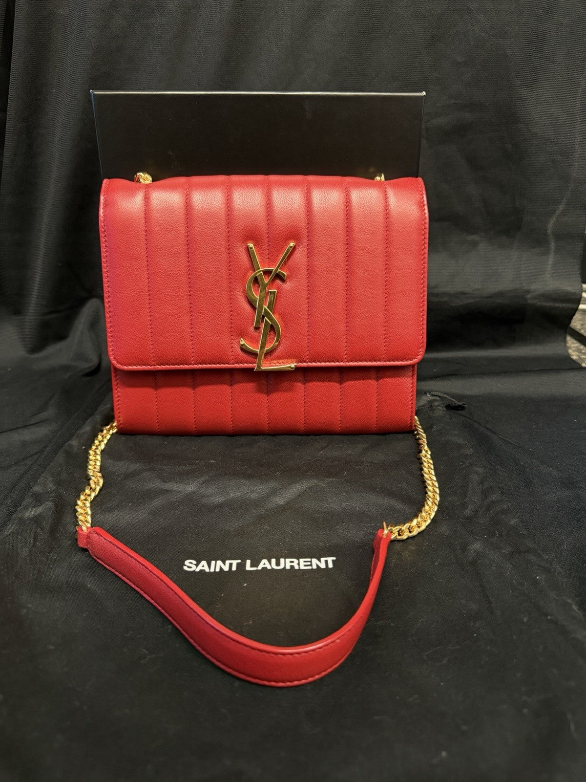 Saint Laurent YSL Vicky Bag Red Leather, Gold Chain Strap Crossbody — Certified Authentic | San Diego Jewelry Buyers