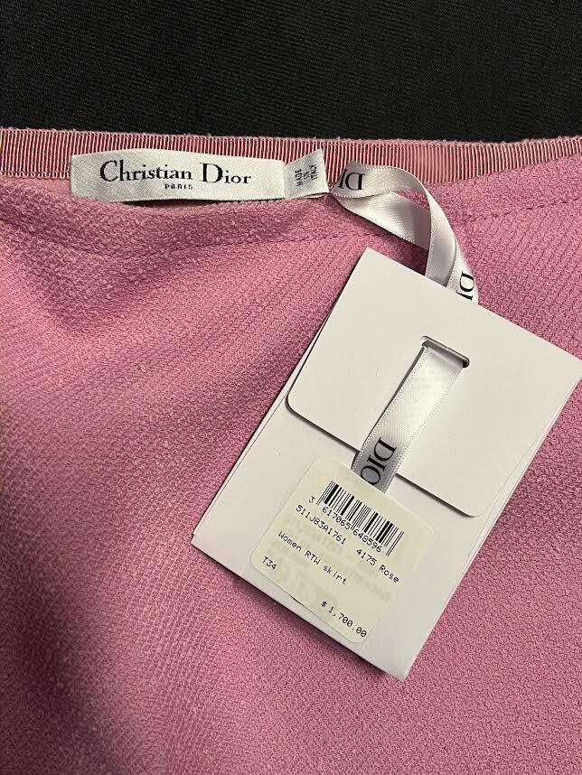 CHRISTIAN DIOR MINISKIRT HYDRANGEA PINK WOOL/COTTON BOULCE BLEND SIZE 34/ US 04