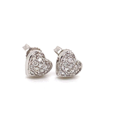 0.30tcw Roberto Coin 18k White Gold Pave Diamond Puff Heart Stud Earrings (view 2)
