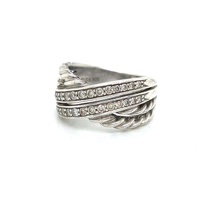 DAVID YURMAN DIAMOND CROSSOVER SILVER RING SIZE 8 — view 11