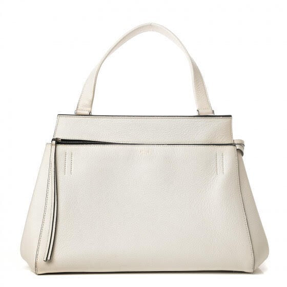 CELINE GRAINED CALFSKIN MEDIUM EDGE SHOULDER BAG WHITE W DUST BAG — Certified Authentic | San Diego Jewelry Buyers