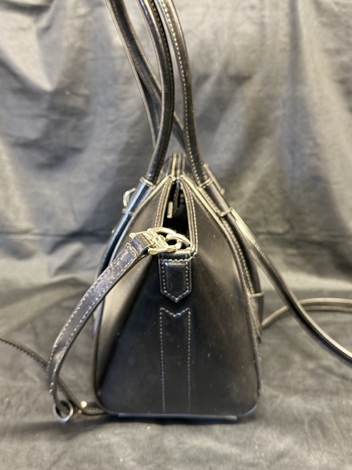 Givenchy Mini Antigona Lock Leather Satchel with Crossbody Strap Black (view 4)