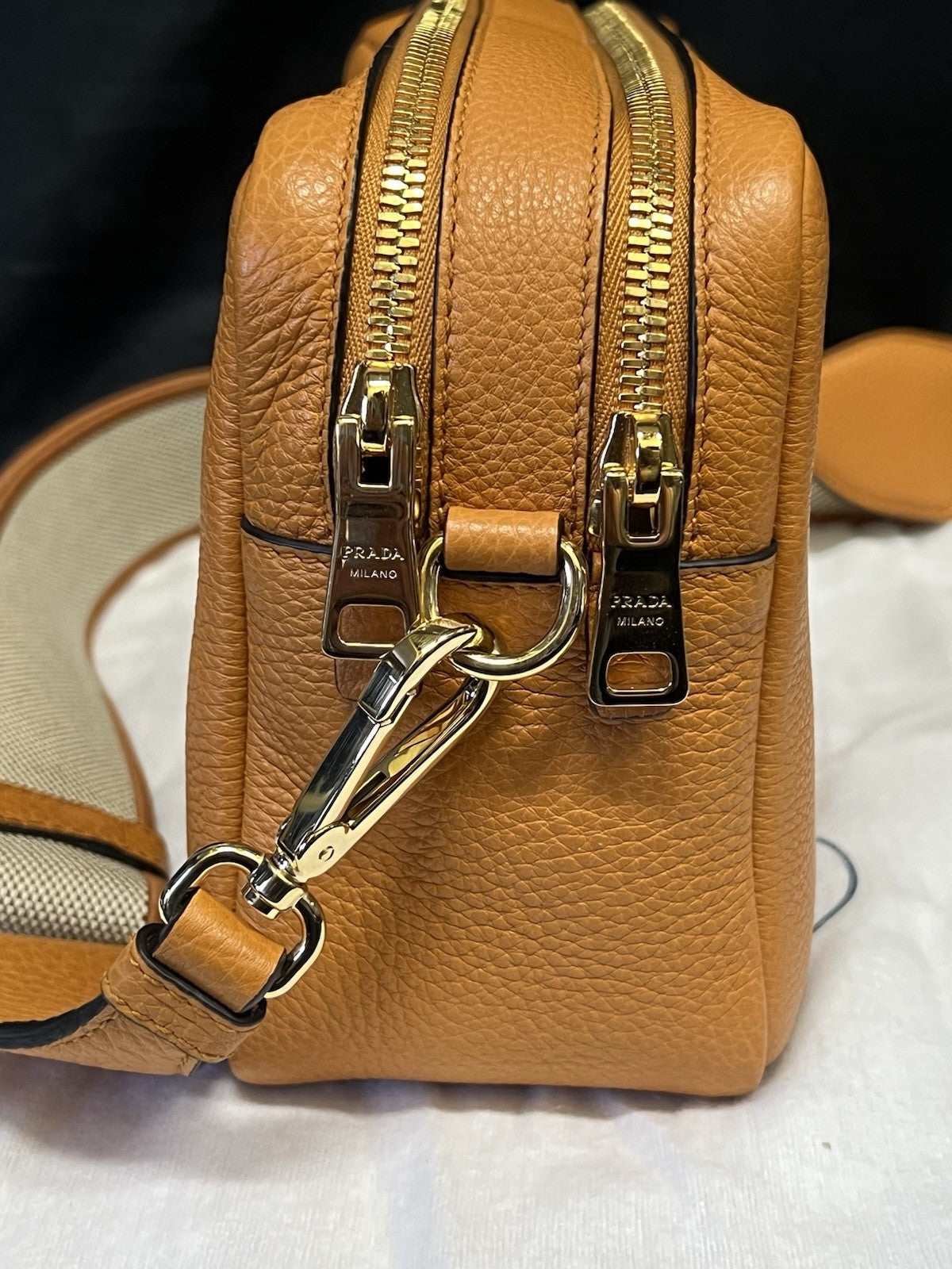Prada Small Leather Shoulder Bag with Extra Strap Amber 1BH082_2DKV_F04GV_V_7NM (view 3)