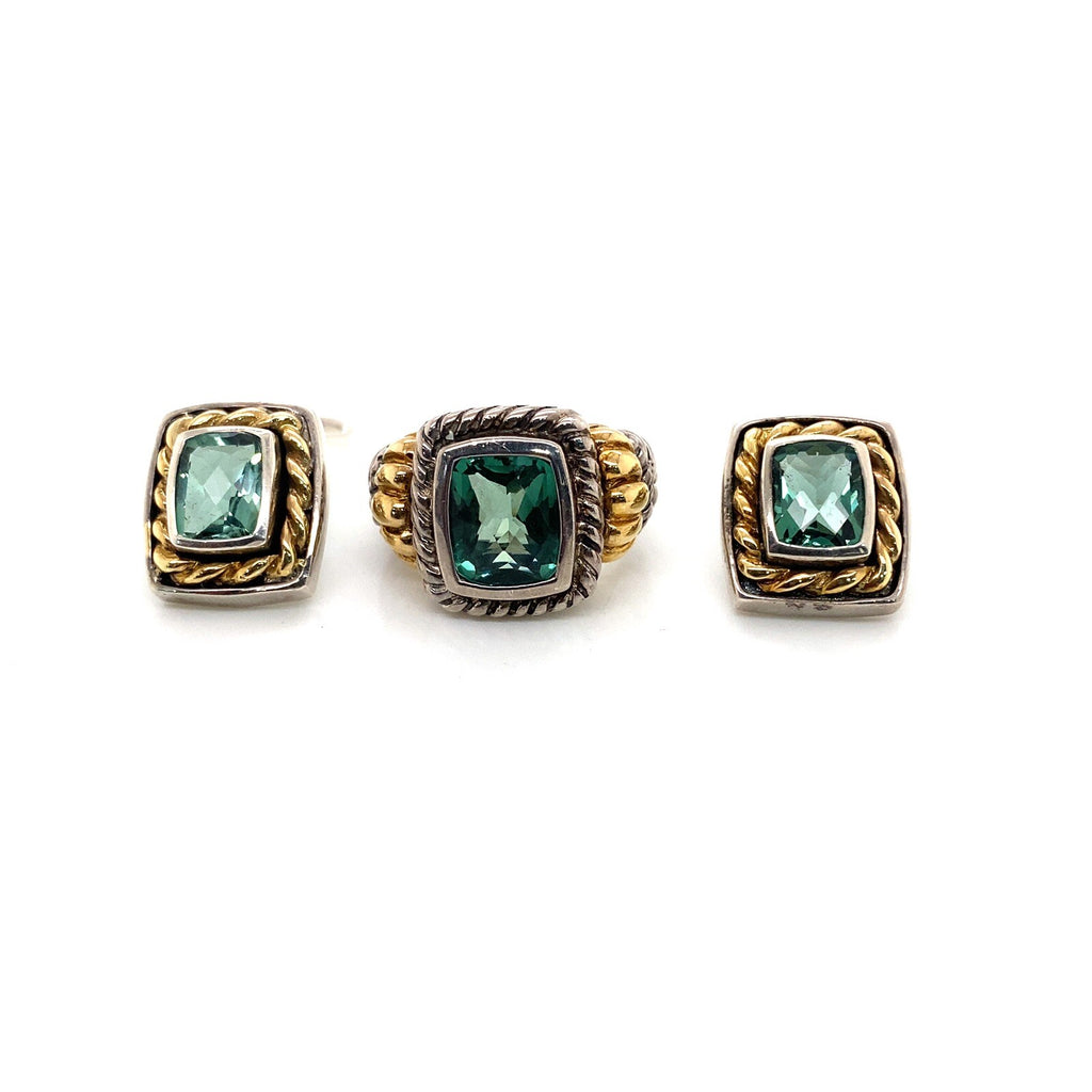 Samuel Behnam bjc earrings/ring set silver/14ky & praseolite quartz (view 1)