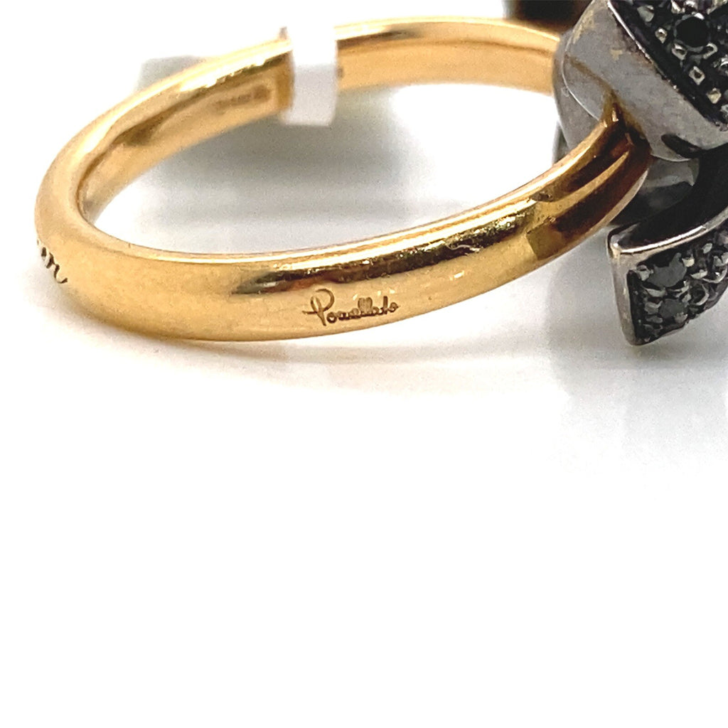 Pomellato ring 18K two tone bow design with 0.70ctw black dias. size 5 (view 5)