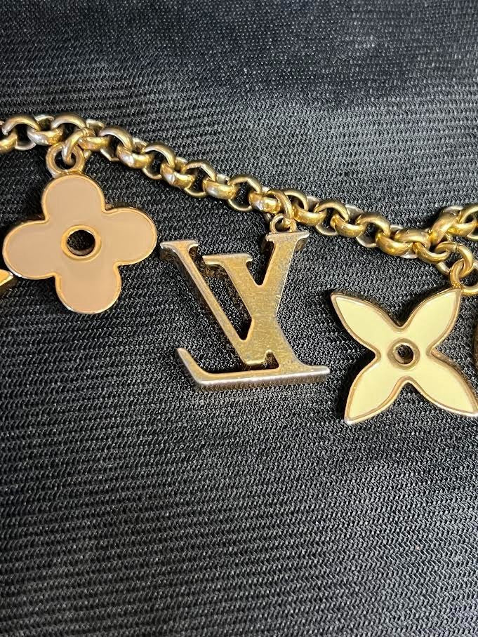 LOUIS VUITTON CHAIN FLEUR DE MONOGRAM BAG CHARM CHAIN GOLD/NUETRAL4