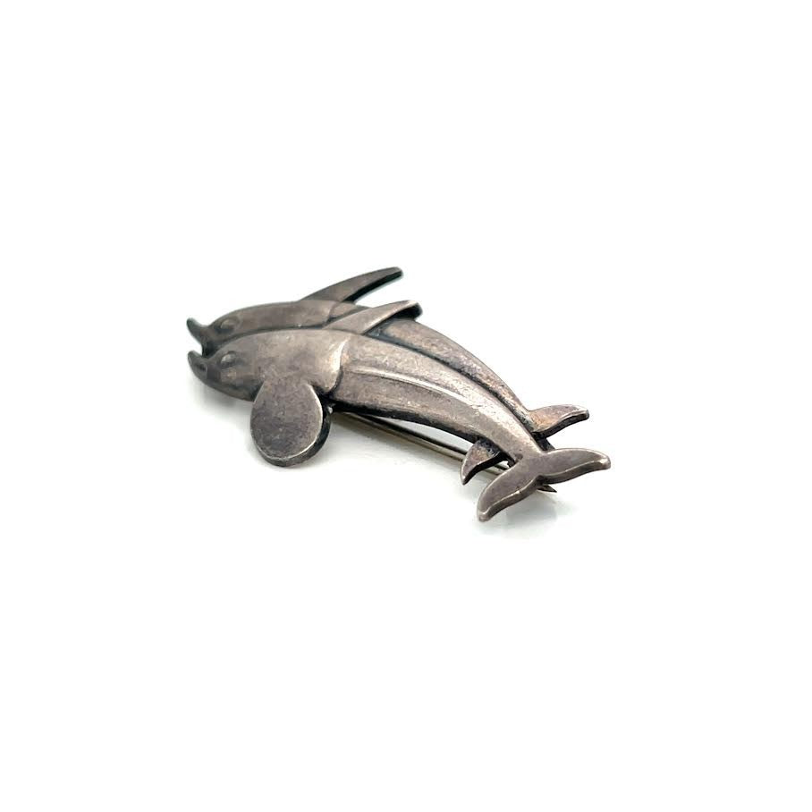 Georg Jensen Denmark #317 Sterling Silver Two Dolphin Jumping Vintage Brooch (view 6)